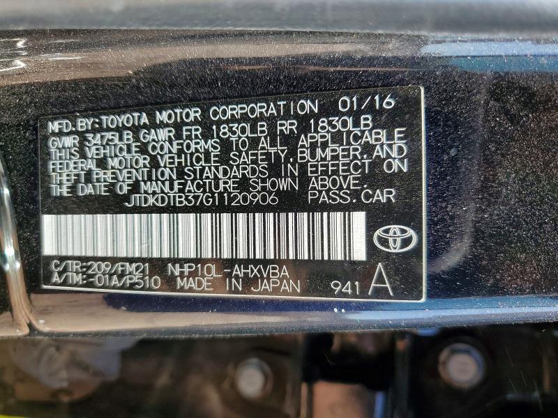 Aukcja sprzedaży 2016 Toyota Prius C, vin: JTDKDTB37G1120906, numer aukcji: 60437266