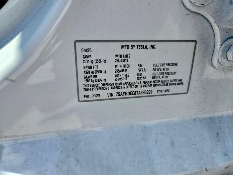 2026 Tesla Model Y მანქანა იყიდება აუქციონზე, vin: 7SAYGDEE8TA396999, აუქციონის ნომერი: 57505846