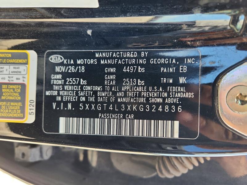 2019 Kia Optima მანქანა იყიდება აუქციონზე, vin: 5XXGT4L3XKG324836, აუქციონის ნომერი: 59856586