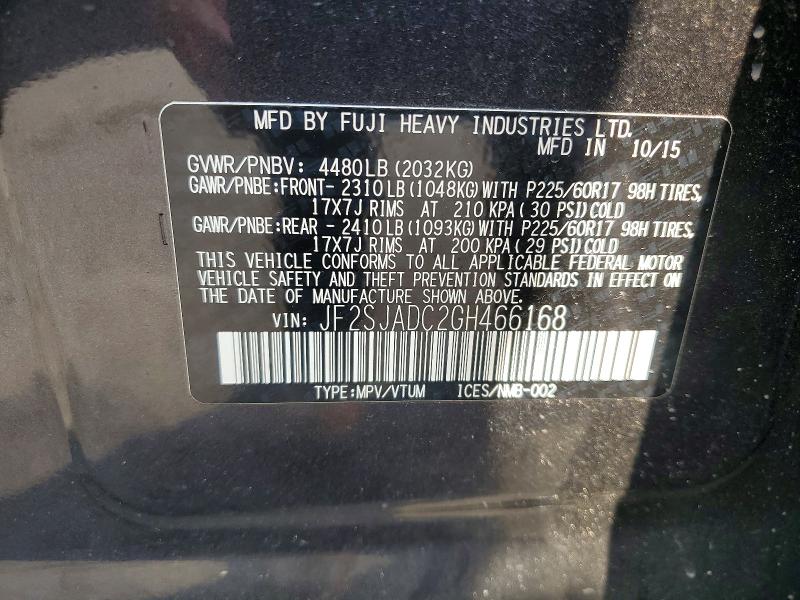 Aukcja sprzedaży 2016 Subaru Forester, vin: JF2SJADC2GH466168, numer aukcji: 62413736