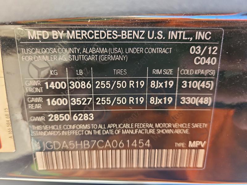 60635836 :رقم المزاد ، 4JGDA5HB7CA061454 vin ، 2012 Mercedes-benz Ml مزاد بيع