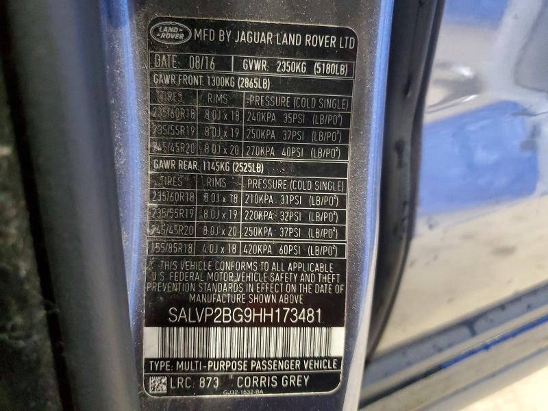 Aukcja sprzedaży 2017 Land Rover Range Rover Evoque, vin: SALVP2BG9HH173481, numer aukcji: 60125626