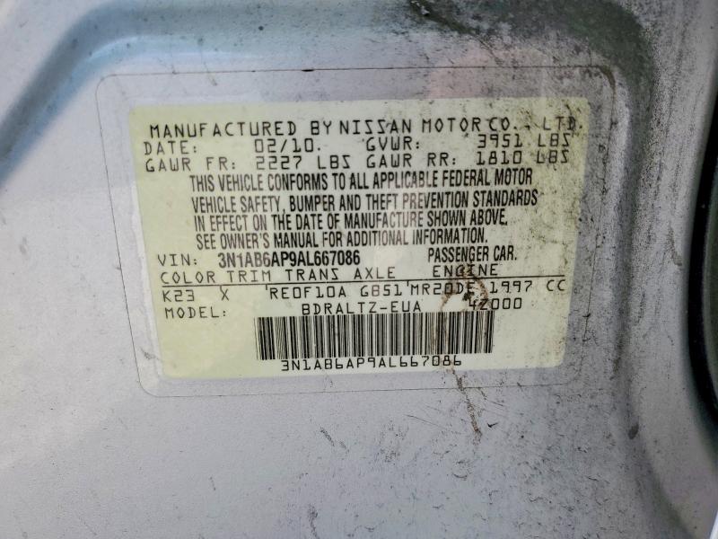 2010 Nissan Sentra მანქანა იყიდება აუქციონზე, vin: 3N1AB6AP9AL667086, აუქციონის ნომერი: 63371426