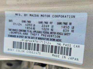 Aukcja sprzedaży 2024 Mazda 3, vin: JM1BPAKM7R1713124, numer aukcji: 63405176
