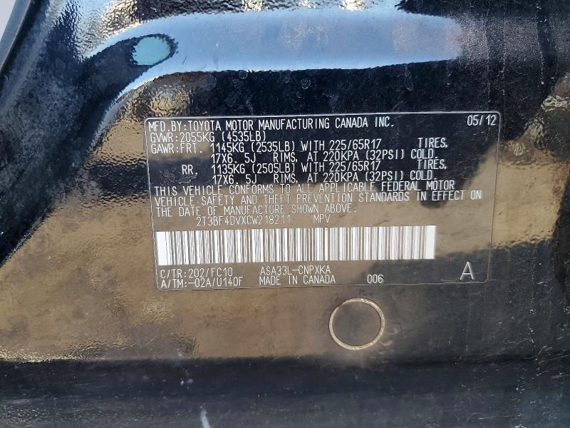 Продажа на аукционе авто 2012 Toyota Rav4, vin: 2T3BF4DVXCW218211, номер лота: 62790266