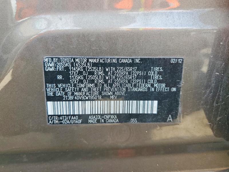 Продажа на аукционе авто 2012 Toyota Rav4, vin: 2T3BF4DV9CW195018, номер лота: 97684515