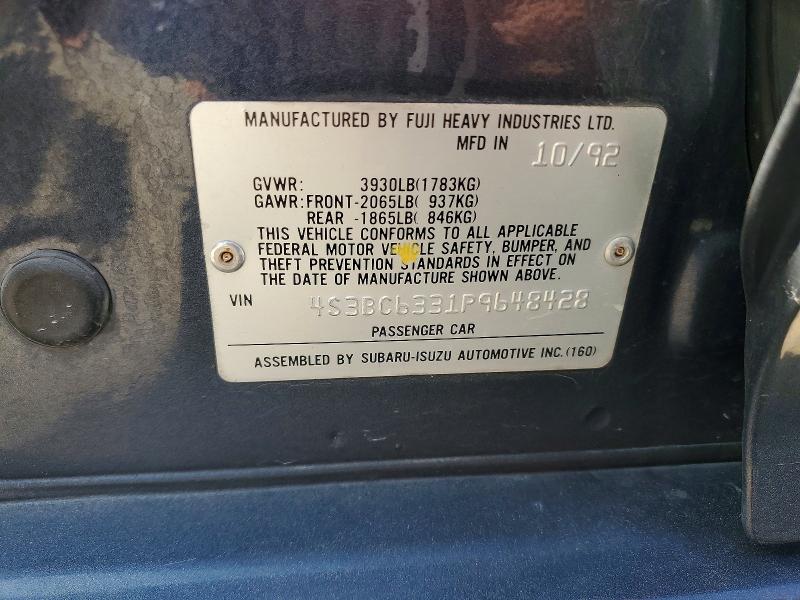 1993 Subaru Legacy მანქანა იყიდება აუქციონზე, vin: 4S3BC6331P9648428, აუქციონის ნომერი: 61696346