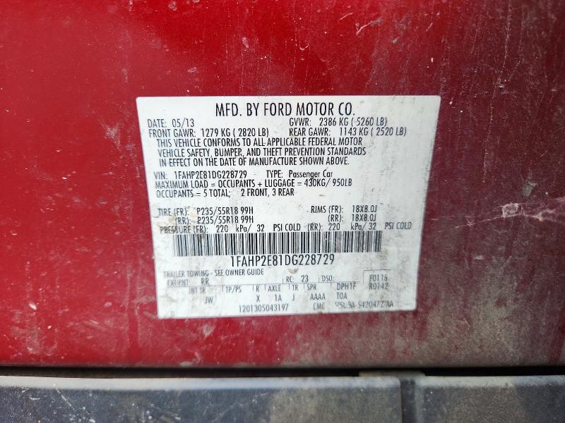 62462036 :رقم المزاد ، 1FAHP2E81DG228729 vin ، 2013 Ford Taurus مزاد بيع