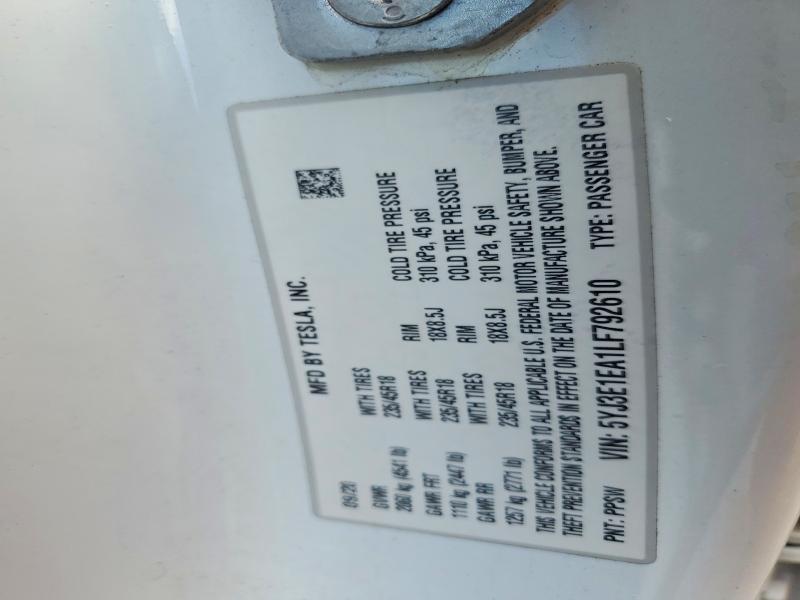 Продаж на аукціоні авто 2020 Tesla Model 3, vin: 5YJ3E1EA1LF792610, номер лоту: 62063796