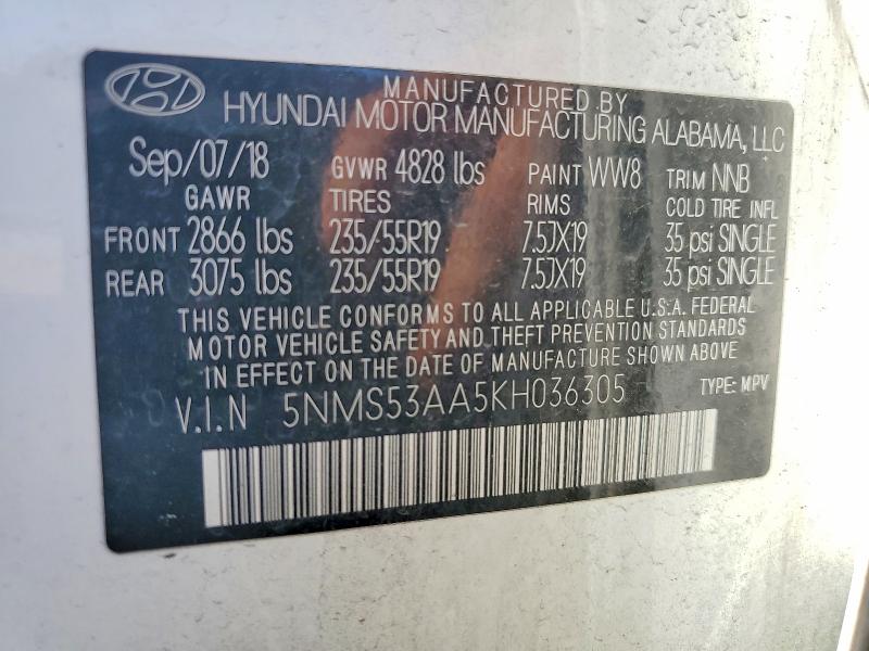 Продаж на аукціоні авто 2019 Hyundai Santa Fe, vin: 5NMS53AA5KH036305, номер лоту: 59735386