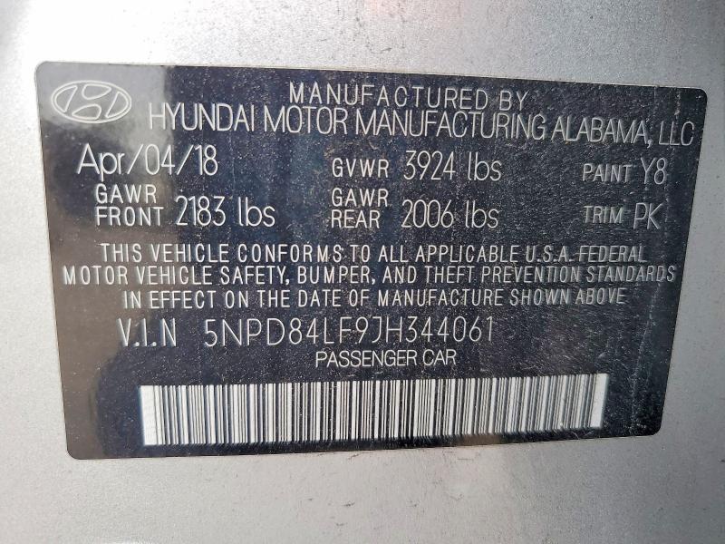 60440776 :رقم المزاد ، 5NPD84LF9JH344061 vin ، 2018 Hyundai Elantra مزاد بيع