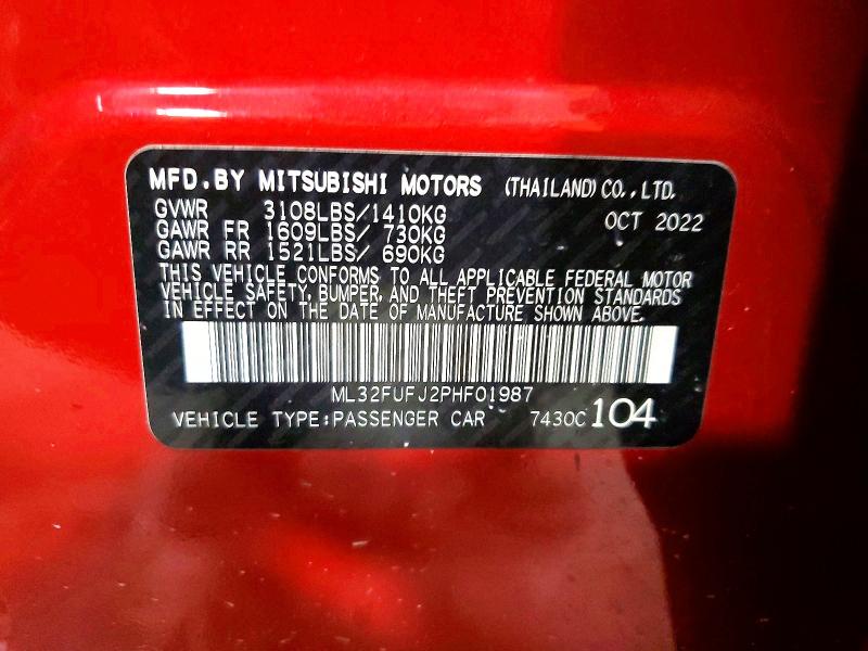 Продажа на аукционе авто 2023 Mitsubishi Mirage, vin: ML32FUFJ2PHF01987, номер лота: 60603906