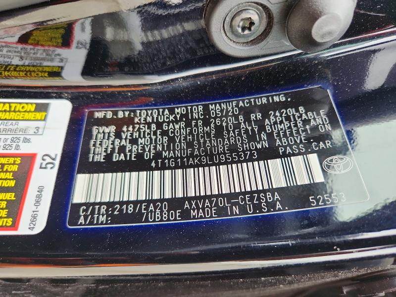 59600656 :رقم المزاد ، 4T1G11AK9LU955373 vin ، 2020 Toyota Camry مزاد بيع