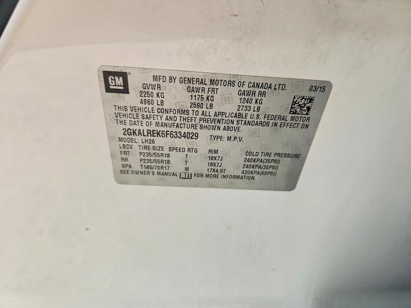 2015 Gmc Terrain მანქანა იყიდება აუქციონზე, vin: 2GKALREK6F6334029, აუქციონის ნომერი: 62955096