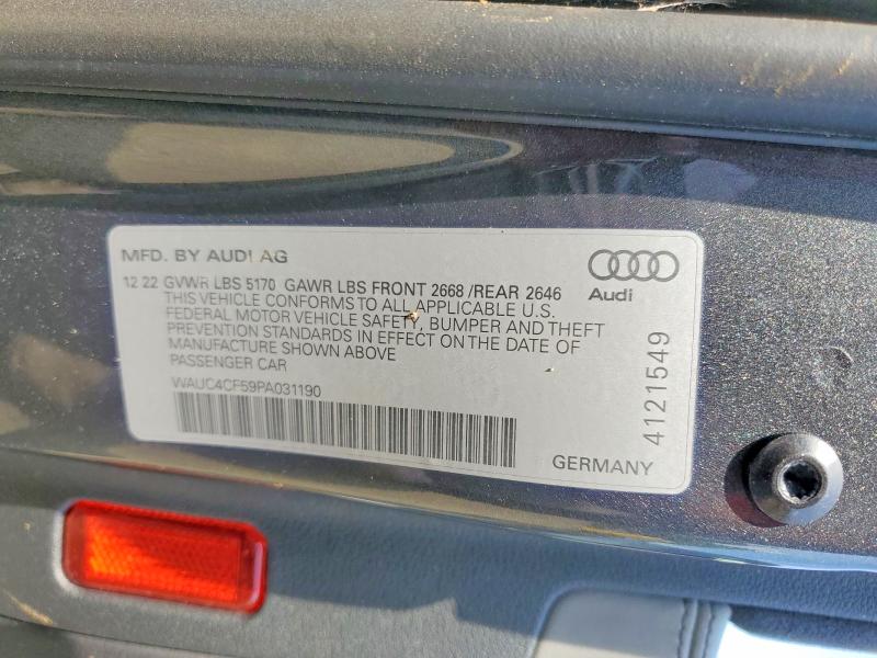 2023 Audi S5 მანქანა იყიდება აუქციონზე, vin: WAUC4CF59PA031190, აუქციონის ნომერი: 60215306