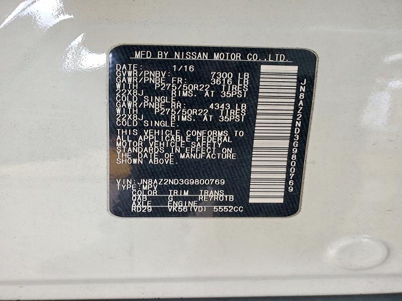 2016 Infiniti Qx80 მანქანა იყიდება აუქციონზე, vin: JN8AZ2ND3G9800769, აუქციონის ნომერი: 60382376