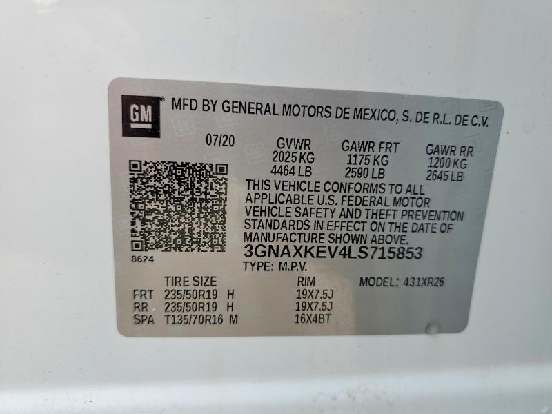 60492796 :رقم المزاد ، 3GNAXKEV4LS715853 vin ، 2020 Chevrolet Equinox مزاد بيع