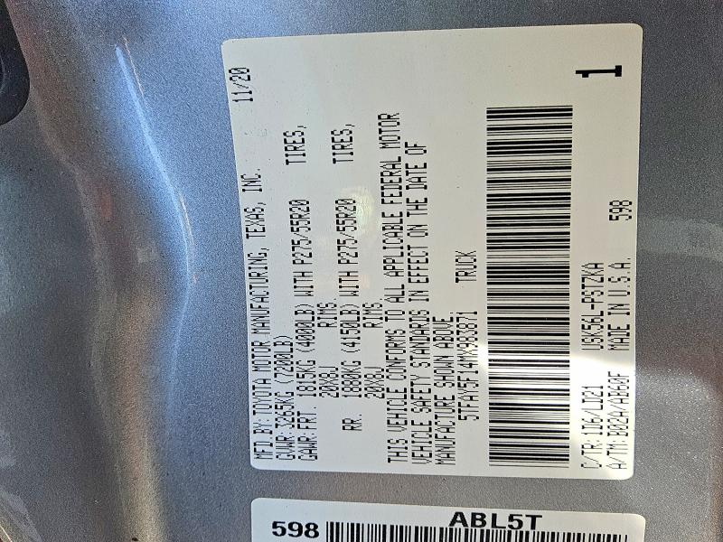 Продажа на аукционе авто 2021 Toyota Tundra, vin: 5TFAY5F14MX983871, номер лота: 58189136