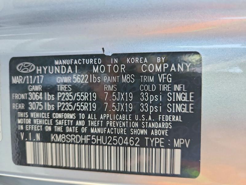 Aukcja sprzedaży 2017 Hyundai Santa Fe, vin: KM8SRDHF5HU250462, numer aukcji: 61069806