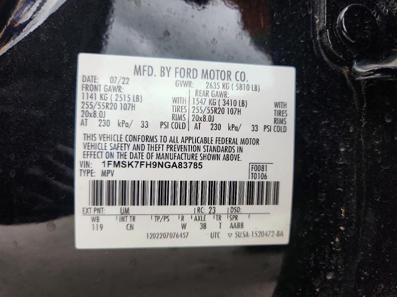 Продаж на аукціоні авто 2022 Ford Explorer, vin: 1FMSK7FH9NGA83785, номер лоту: 85979675