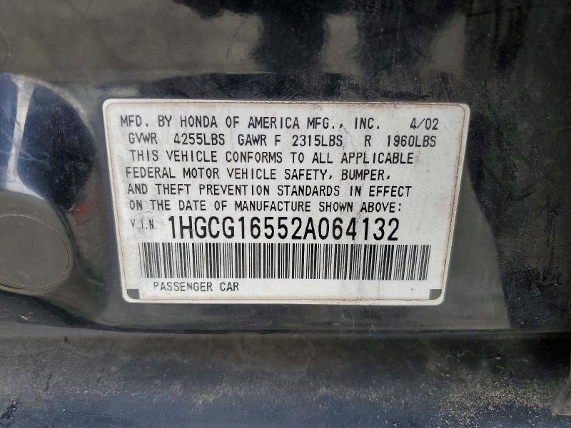 59743836 :رقم المزاد ، 1HGCG16552A064132 vin ، 2002 Honda Accord مزاد بيع