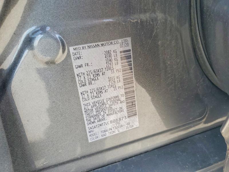 60458426 :رقم المزاد ، 5N1AT2MT7LC808873 vin ، 2020 Nissan Rogue مزاد بيع