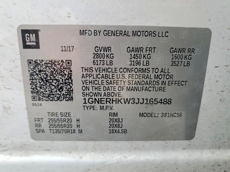 Продаж на аукціоні авто 2018 Chevrolet Traverse, vin: 1GNERHKW3JJ165488, номер лоту: 60794326