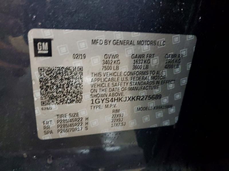 2019 Cadillac Escalade მანქანა იყიდება აუქციონზე, vin: 1GYS4HKJXKR275689, აუქციონის ნომერი: 62206526