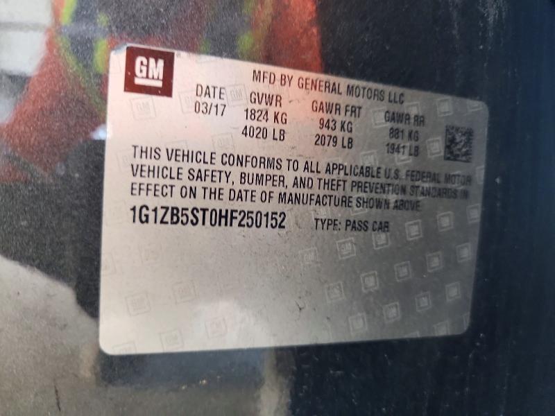 2017 Chevrolet Malibu მანქანა იყიდება აუქციონზე, vin: 1G1ZB5ST0HF250152, აუქციონის ნომერი: 60296526