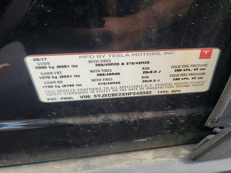 Продаж на аукціоні авто 2017 Tesla Model X, vin: 5YJXCBE2XHF049392, номер лоту: 61822206