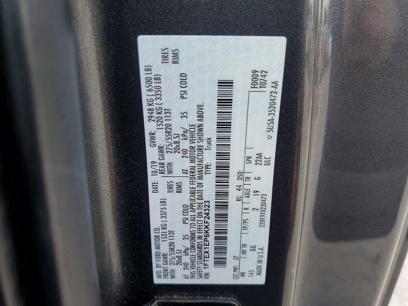 59955436 :رقم المزاد ، 1FTEX1EP6KKF24323 vin ، 2019 Ford F150 مزاد بيع