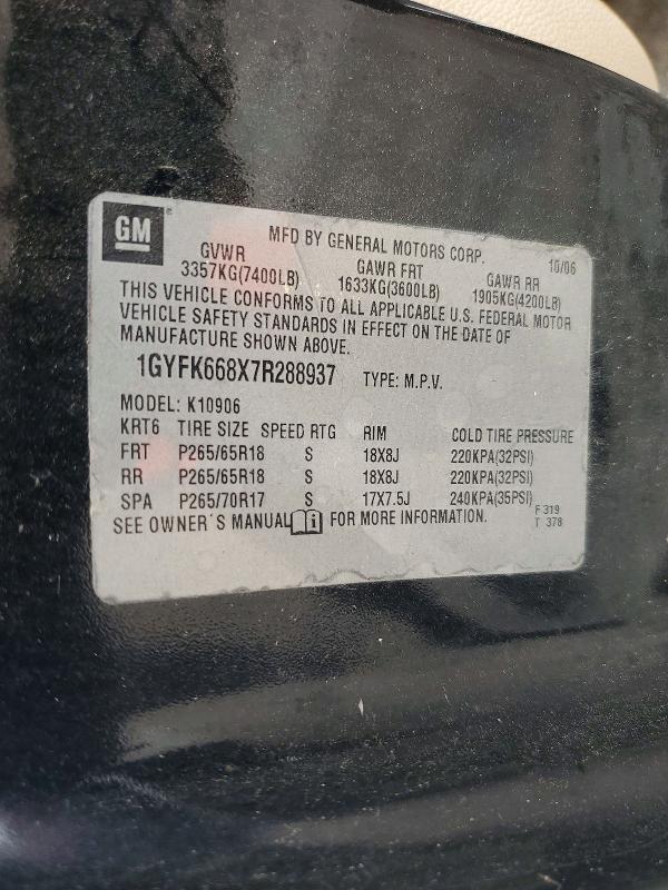 57551296 :رقم المزاد ، 1GYFK668X7R288937 vin ، 2007 Cadillac Escalade مزاد بيع