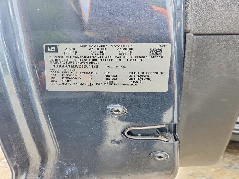 2012 Gmc Acadia მანქანა იყიდება აუქციონზე, vin: 1GKKRNED8CJ301139, აუქციონის ნომერი: 60077776