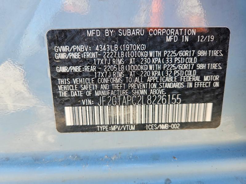 2020 Subaru Crosstrek მანქანა იყიდება აუქციონზე, vin: JF2GTAPC2L8226155, აუქციონის ნომერი: 59305826