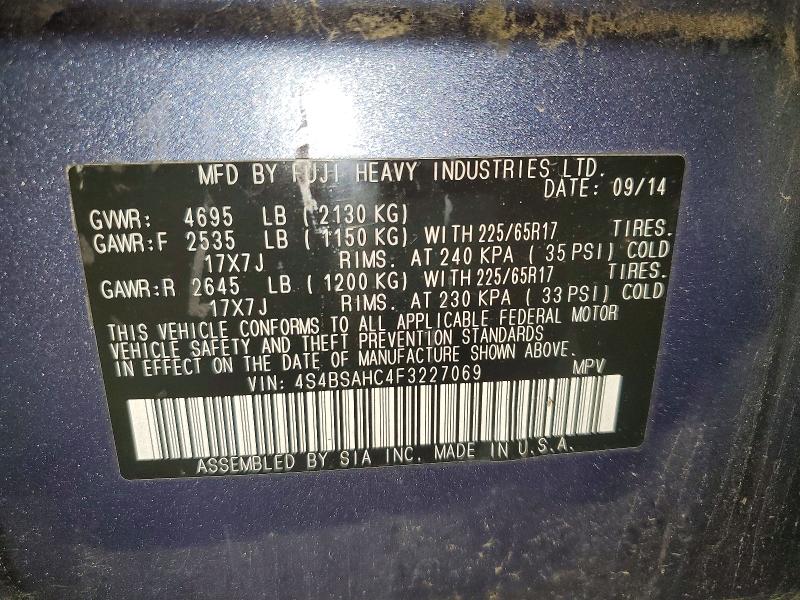 59963246 :رقم المزاد ، 4S4BSAHC4F3227069 vin ، 2015 Subaru Outback مزاد بيع