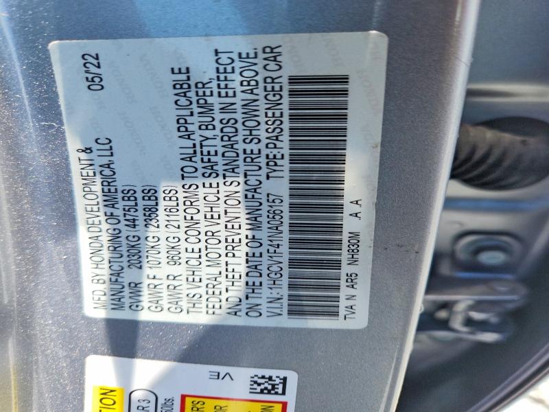 Продаж на аукціоні авто 2022 Honda Accord, vin: 1HGCV1F41NA056157, номер лоту: 59814416