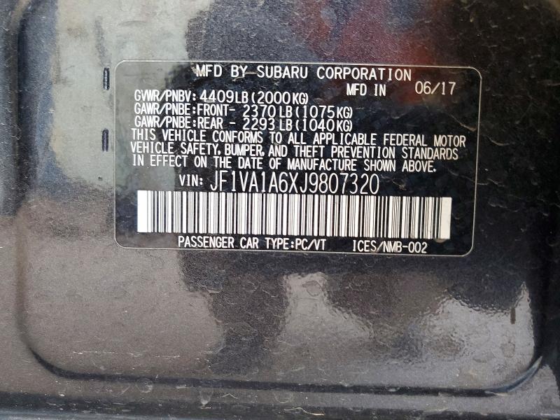 Aukcja sprzedaży 2018 Subaru Wrx, vin: JF1VA1A6XJ9807320, numer aukcji: 60988846