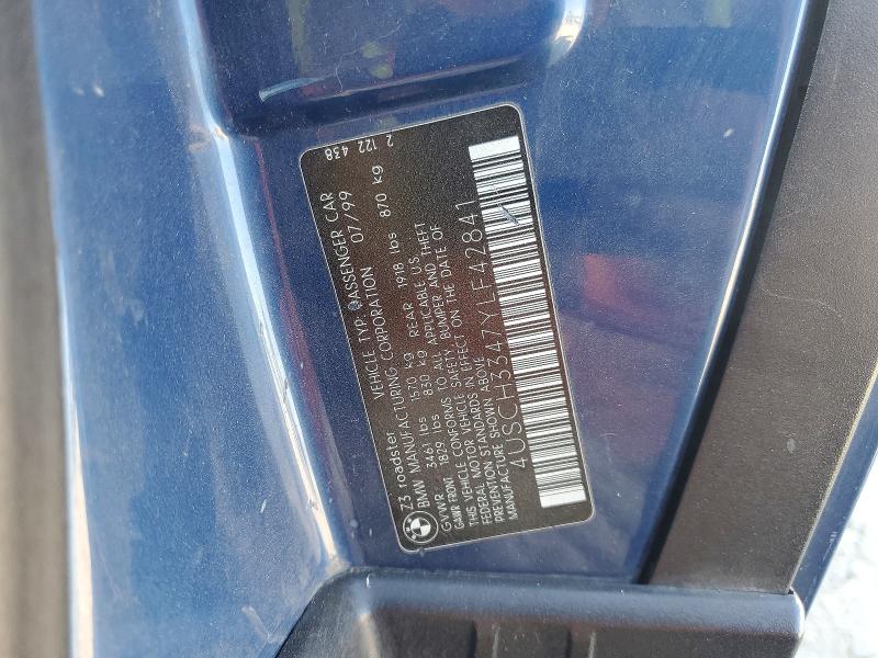 62819236 :رقم المزاد ، 4USCH3347YLF42841 vin ، 2000 Bmw Z3 مزاد بيع