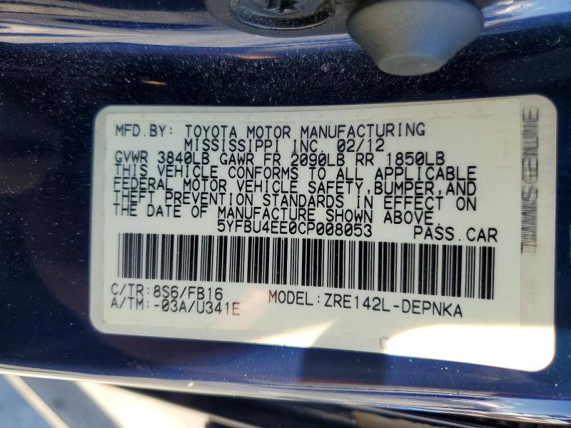 Продажа на аукционе авто 2012 Toyota Corolla, vin: 5YFBU4EE0CP008053, номер лота: 60721876