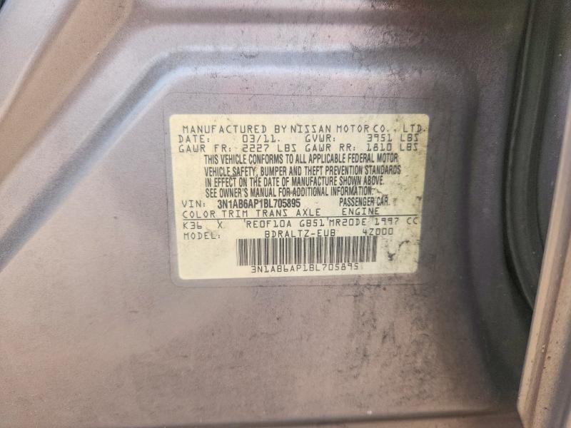 Aukcja sprzedaży 2011 Nissan Sentra, vin: 3N1AB6AP1BL705895, numer aukcji: 60853046