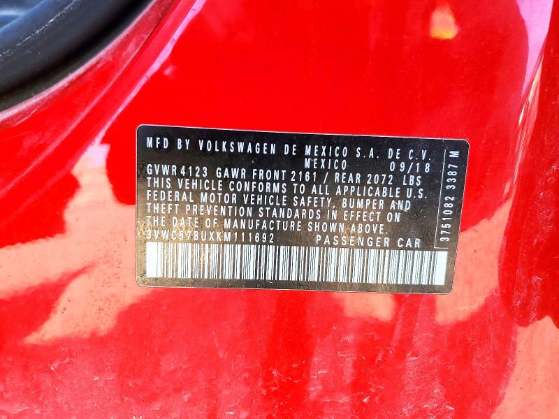 62476756 :رقم المزاد ، 3VWC57BUXKM111692 vin ، 2019 Volkswagen Jetta مزاد بيع