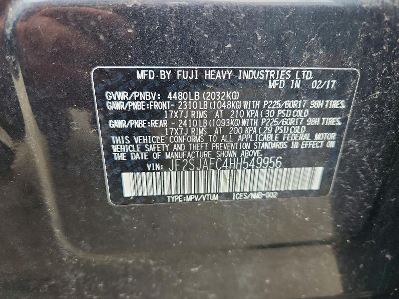 2017 Subaru Forester მანქანა იყიდება აუქციონზე, vin: JF2SJAEC4HH549956, აუქციონის ნომერი: 61552156