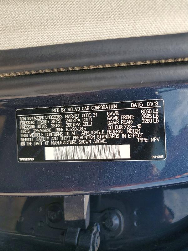 Продажа на аукционе авто 2018 Volvo Xc90, vin: YV4A22PK1J1359383, номер лота: 62803726