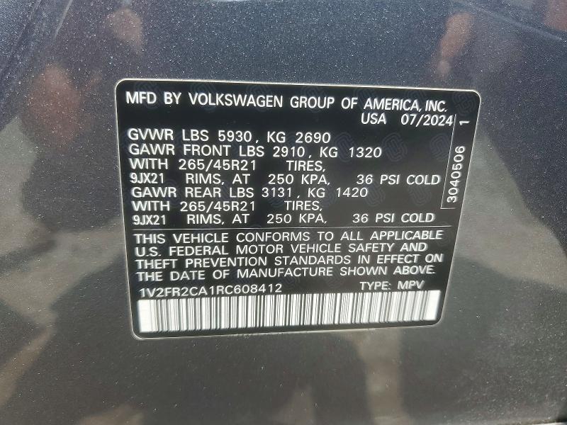 Aukcja sprzedaży 2024 Volkswagen Atlas, vin: 1V2FR2CA1RC608412, numer aukcji: 61811036