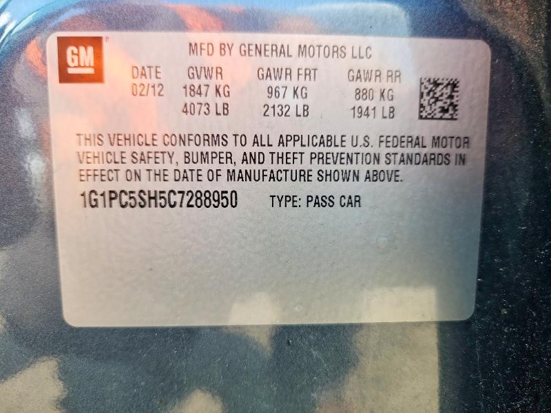 63157706 :رقم المزاد ، 1G1PC5SH5C7288950 vin ، 2012 Chevrolet Cruze مزاد بيع