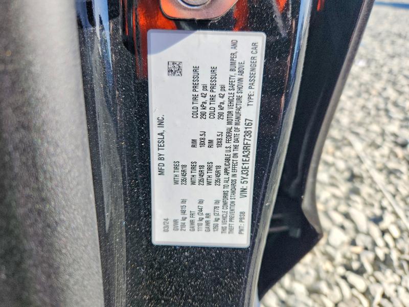 61370616 :رقم المزاد ، 5YJ3E1EA3RF738167 vin ، 2024 Tesla Model 3 مزاد بيع