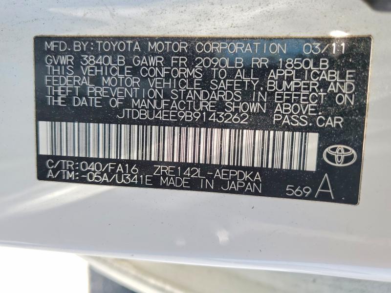 2011 Toyota Corolla მანქანა იყიდება აუქციონზე, vin: JTDBU4EE9B9143262, აუქციონის ნომერი: 58843826