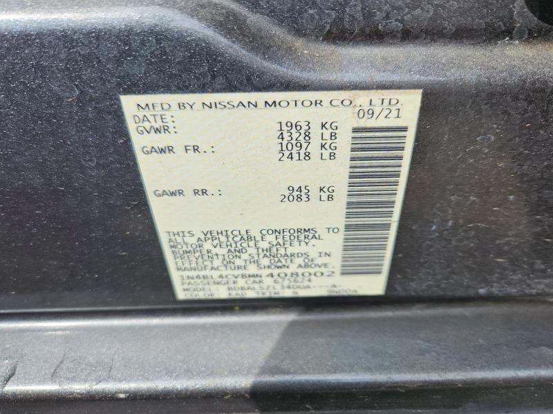 Aukcja sprzedaży 2021 Nissan Altima, vin: 1N4BL4CV8MN408002, numer aukcji: 63398816