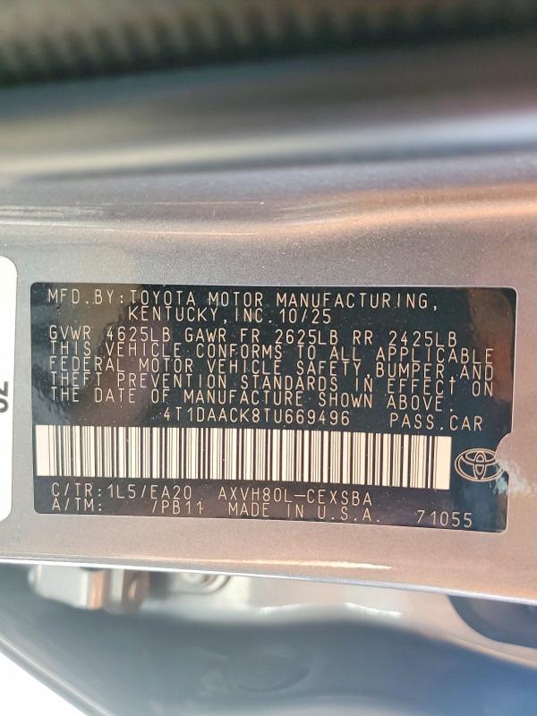 Aukcja sprzedaży 2026 Toyota Camry, vin: 4T1DAACK8TU669496, numer aukcji: 61843966