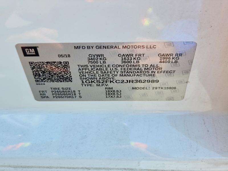 2018 Gmc Yukon Xl მანქანა იყიდება აუქციონზე, vin: 1GKS2FKC2JR362989, აუქციონის ნომერი: 60513496